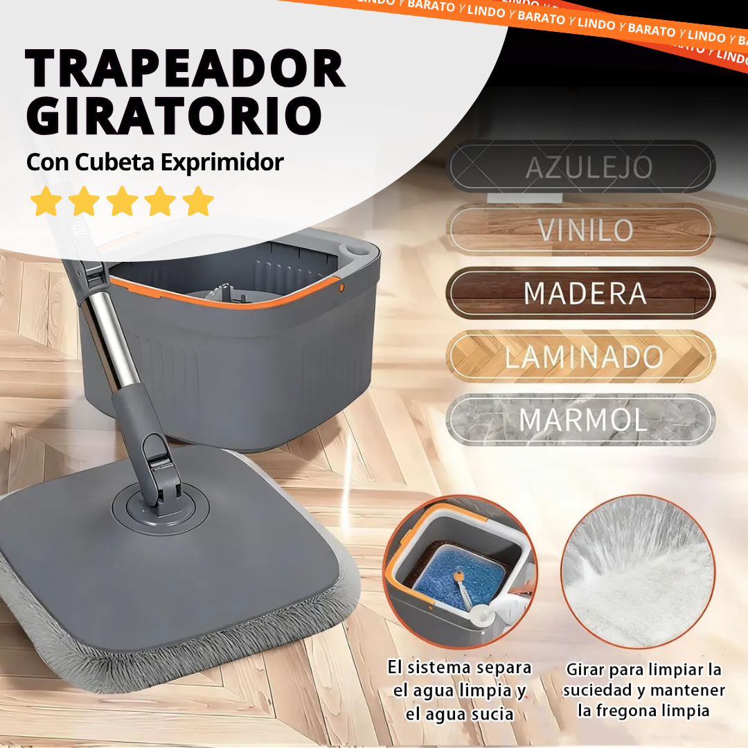 Trapeador Giratorio Spin Con Cubeta Exprimidor Y 2 Repuestos