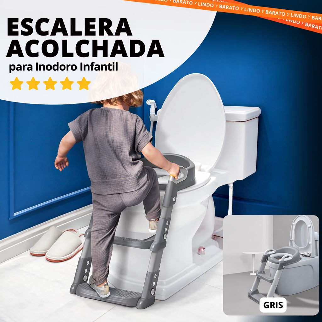 Escalera Acolchada para Inodoro Infantil – Ajustable, Segura y Cómoda - GRIS