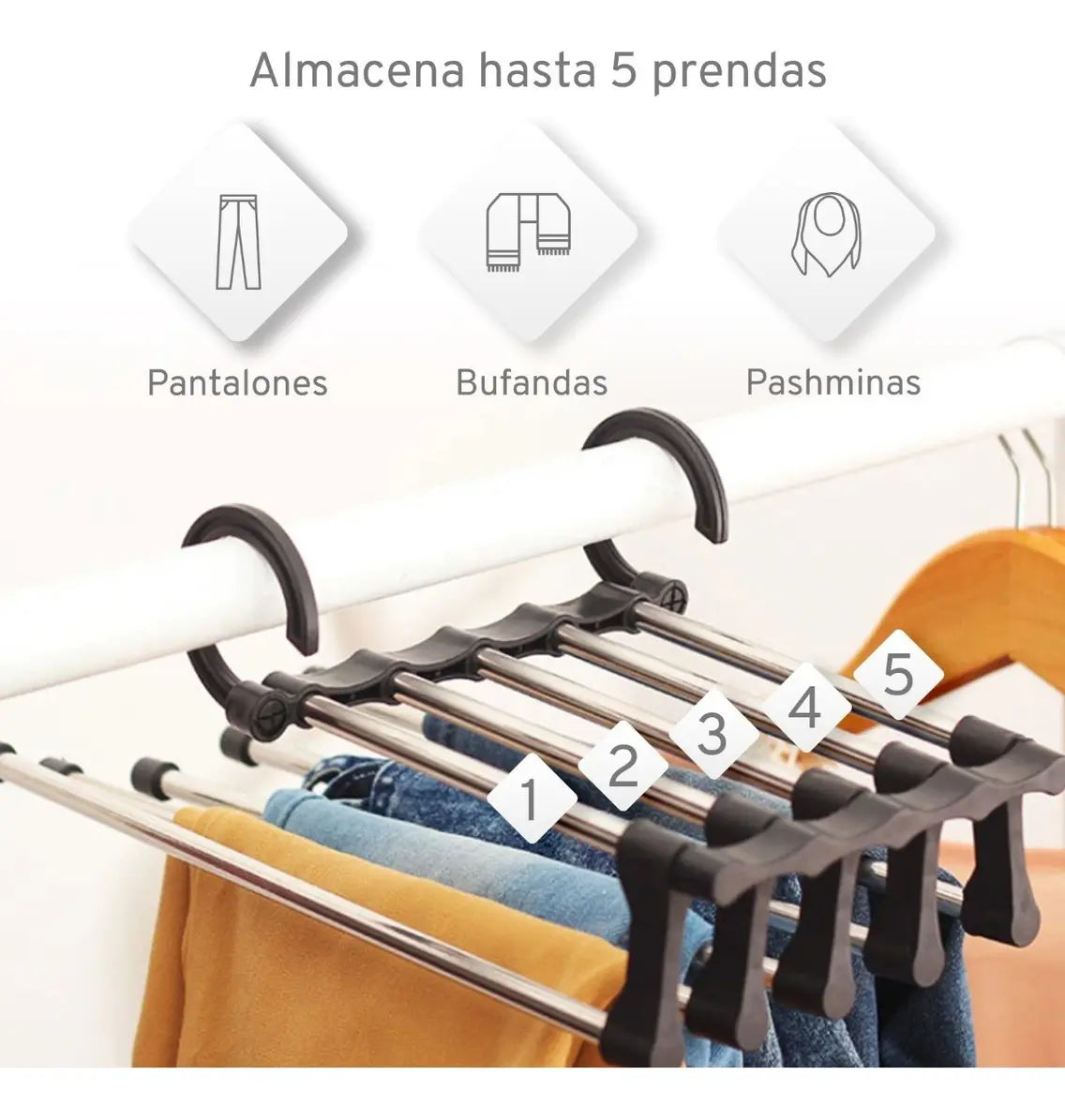5 En 1 + Envio - Percha/Gancho Para Pantalones - Ahorrador de Espacio