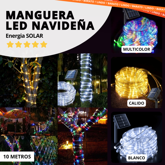 Manguera Navideña de LED con Energia Solar - 10 metros