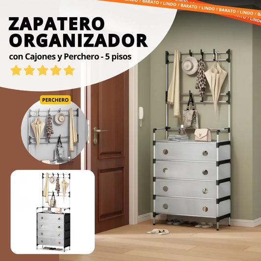 Zapatero Organizador con Cajones y Perchero