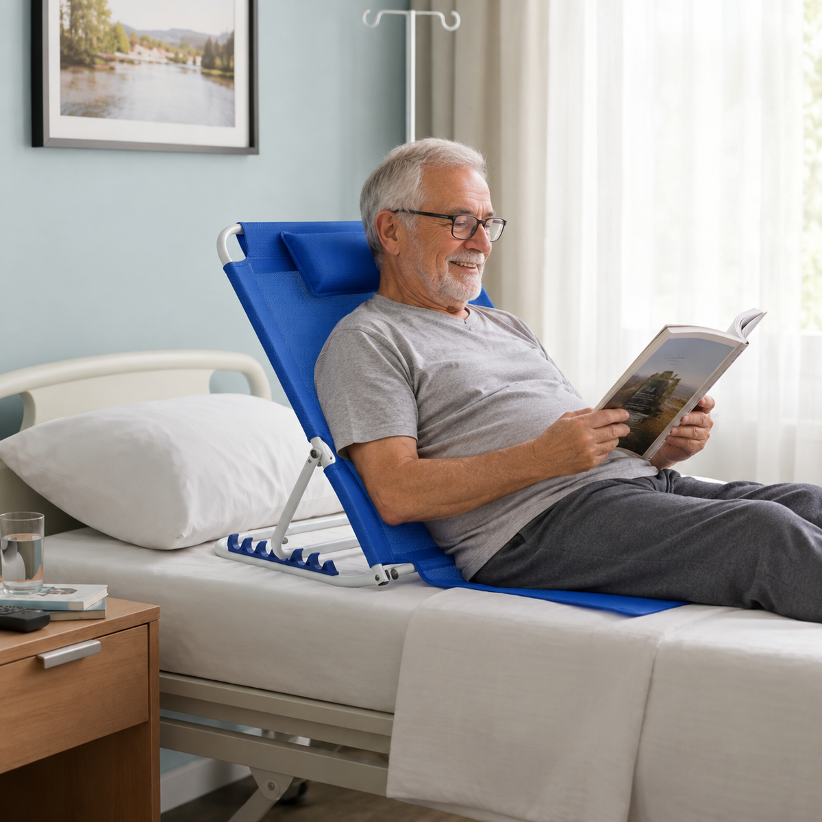 Respaldo para cama Soledad ajustable portátil azul